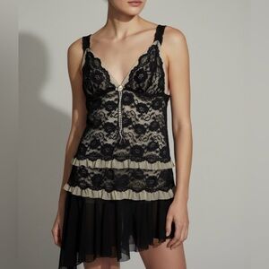 Vintage Frederick's of Hollywood Black and Cream Lace Chemise. Unworn